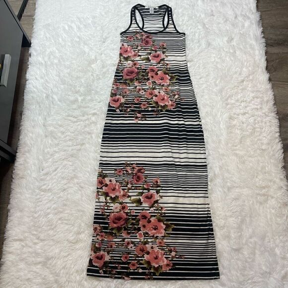 American Rag Stripe Floral Maxi Long Dress Racerback Sleeveless Size XS - Picture 1 of 5